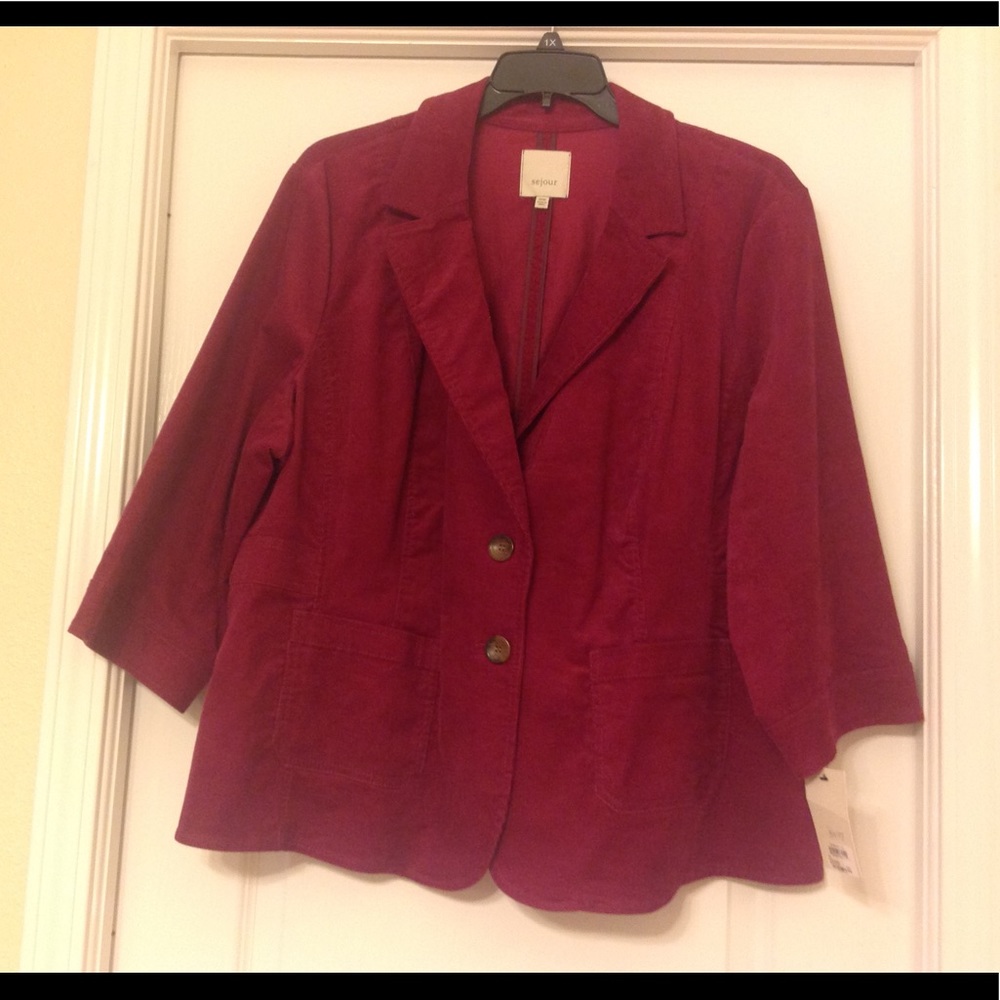 🌺🌺 NWT 22W burgundy corduroy jacket/2 pocket frt